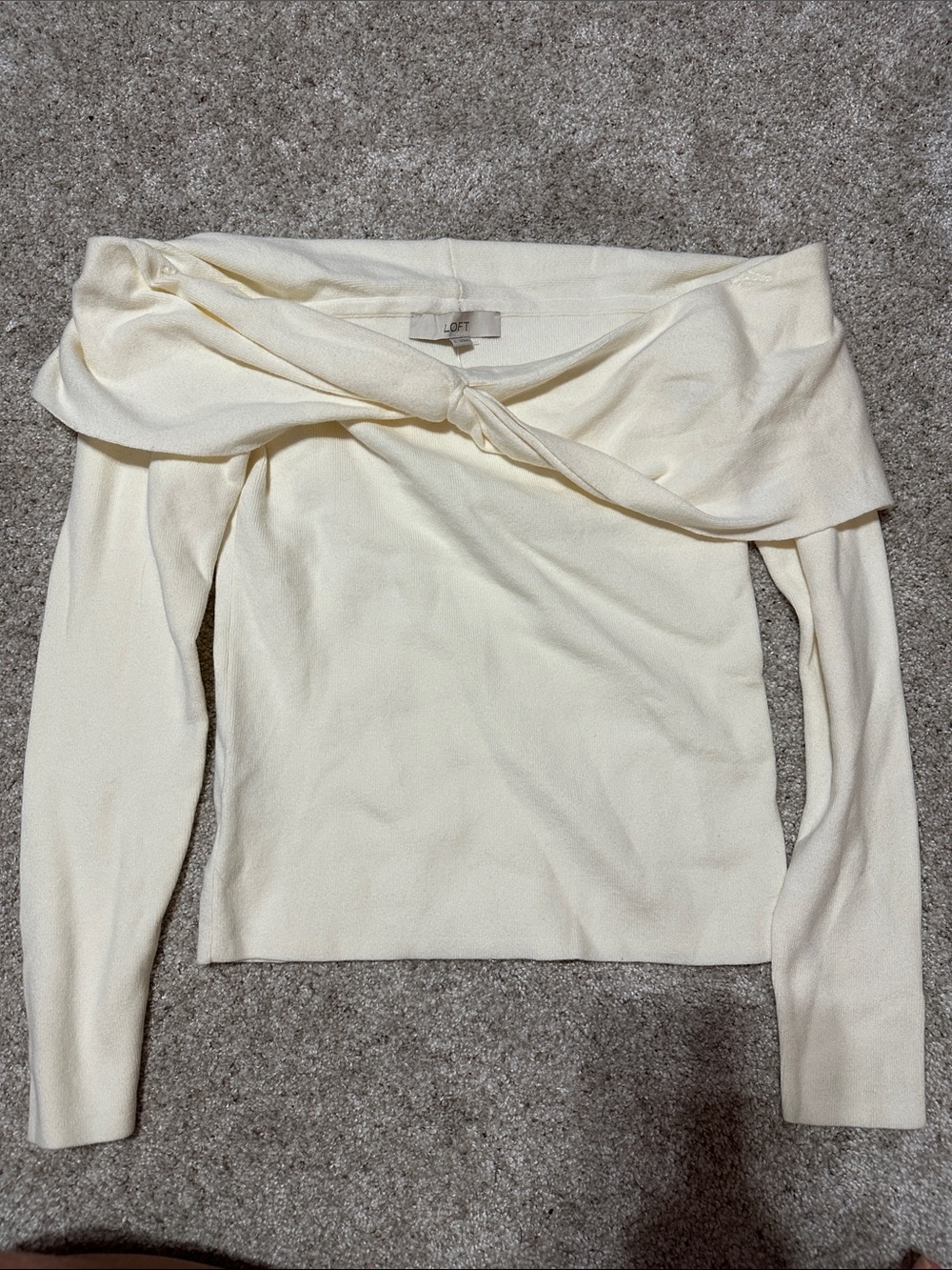 LOFT Cream Off-Shoulder Twist Knit Sweater